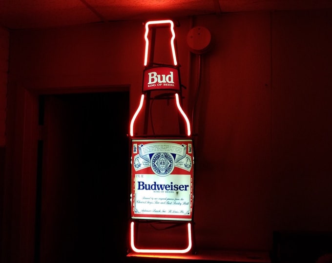 Budweiser Neon Light, 1986 Neon Budweiser Beer Bottle Light, Man Cave