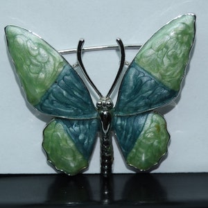 Vintage Blue & Green Butterfly Brooch, Insect Pin, Insect Jewelry, Coat Brooch, Coat Pin, Wedding Jewelry image 1