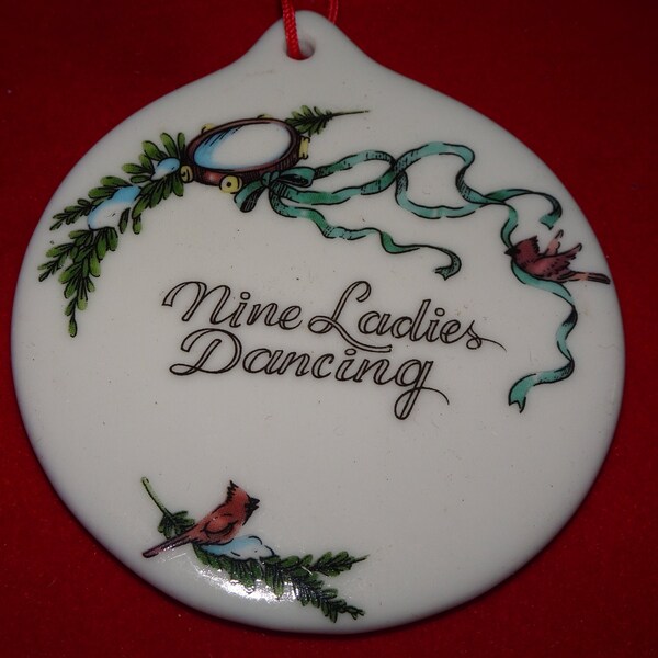 Vintage Porcelain 12 Days of Christmas Oval (Day 9) Nine Ladies Dancing Christmas Tree Ornament - Free Shipping