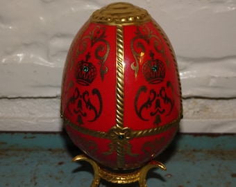Porcelain Easter Egg, Stand, Red & Gold Scroll, Porcelain, TFM, Hand Crafted in Taiwan, Easter Decor, Elegant, Royal Crown