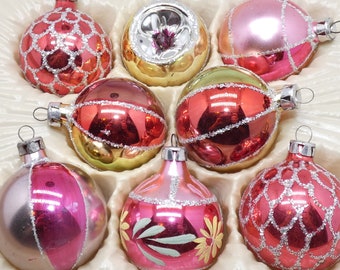 Vintage Hand Decorated Glass Indented Christmas Ornaments Made in Romania - European Craftsmen Glass Ornaments