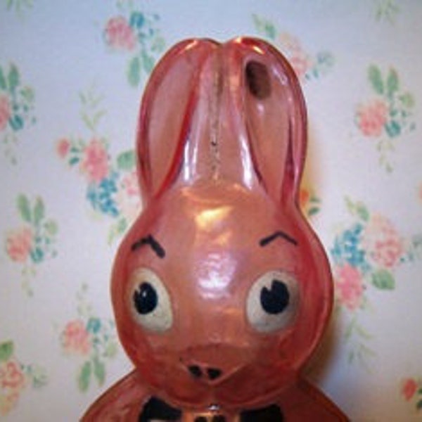 Vintage Rosbro Plastic Easter Rabbit on Wheels, Candy Holder ,ROSBRO EASTER Rabbit