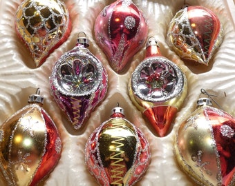 Vintage Hand Decorated Glass Indented Christmas Ornaments Made in Romania - European Craftsmen Glass Ornaments