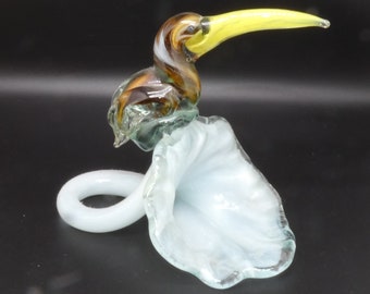 Vintage Handblown Glass Parrot, Toucan Bird Figure, Murano Glass Style, Tropical Glass Bird