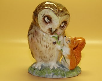 1963 Beatrix Potters Old Mr. Brown- Owl & Squirrel, Beswick England-Beatrix Potter, Porcelain Owl Figure,  Easter Gift - Easter Porcelain