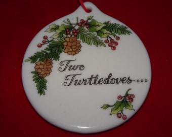 Vintage Porcelain 12 Days of Christmas Oval (Day 2) Two Turtle Doves Ornament, Christmas Tree Ornament - Free Shipping