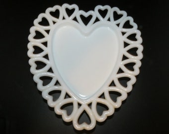 Sweet Valentine Milk Glass Heart Shaped Plate, Candy Dish, Cookie Plate, Sweetheart Plate