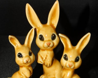 Browned Eyed Easter Bunnies, Rabbits, Mama Bunny & Babies, Holiday Easter Basket Rabbits, Ceramic Bunny Rabbits, Hare, Brown Rabbits