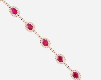 Vintage Rare Burmese Ruby &  Diamond Rose Gold Bracelet, Mothers Day Bracelet, Gorgeous, Ruby Diamond Anniversary Bracelet