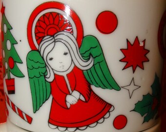 Vintage Angel Porcelain Coffee Mugs, Hot Cocoa Mugs, Porcelain Made in Japan, Santa, Kris Kringle Cup, Poinsettia Flower - 1 mug