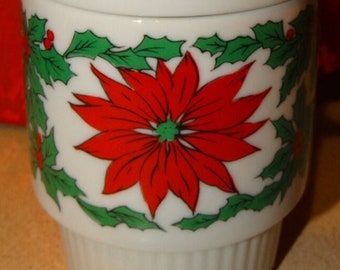 Poinsettia Flower Porcelain Coffee Mug, Stackable Hot Cocoa Mug, Porcelain Made in Japan, Santa, Kris Kringle Cup, Poinsettia Flower-1 mug