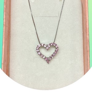Vintage 10K White Gold Pink Topaz Heart Pendant Necklace