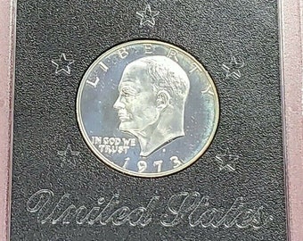 1973 S Eisenhower Brown Ike Proof Silver Dollar Coin, Silver Coin, Stocking Stuffer, Hard to Buy for Gift, Secret Santa Gift