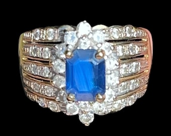 LE VIAN 18K Gold Sapphire & Diamond Ring: Vintage Engagement