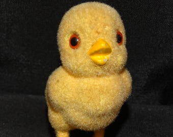 Vintage Pastel Yellow Chick, Easter Basket Figurine, Peep, Wire Legs, Felt Easter Chick