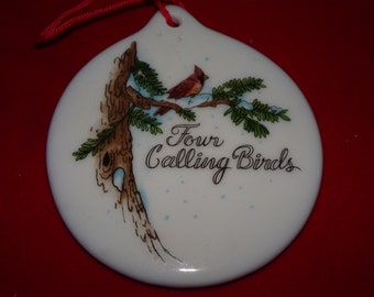 Vintage Porcelain 12 Days of Christmas Oval (Day 4) Four Calling Birds Christmas Tree Ornament - Free Shipping