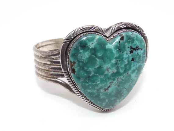 Double Turquoise Heart Vintage Native American Navajo Sterling Silver Ring Double Turquoise Heart Vintage Native American Navajo Sterling Silver Ring