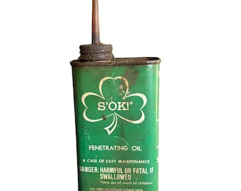 Vintage S’OK Penetrating Oil Can Original Spout Shamrock Specialties Texas City TX Half Pint Garage Advertising Petroliana
