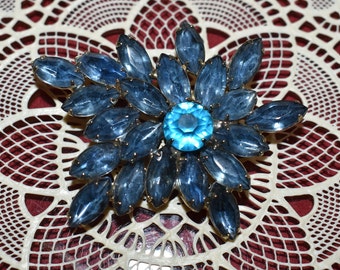 Blue Rhinestone Brooch, Amazing Baby Blue Statement Brooch