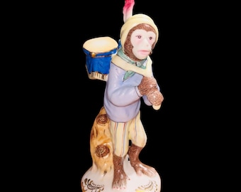 Vintage Porcelain Monkey Drummer Figurine Singerie Style Hand Painted Porcelain Statue