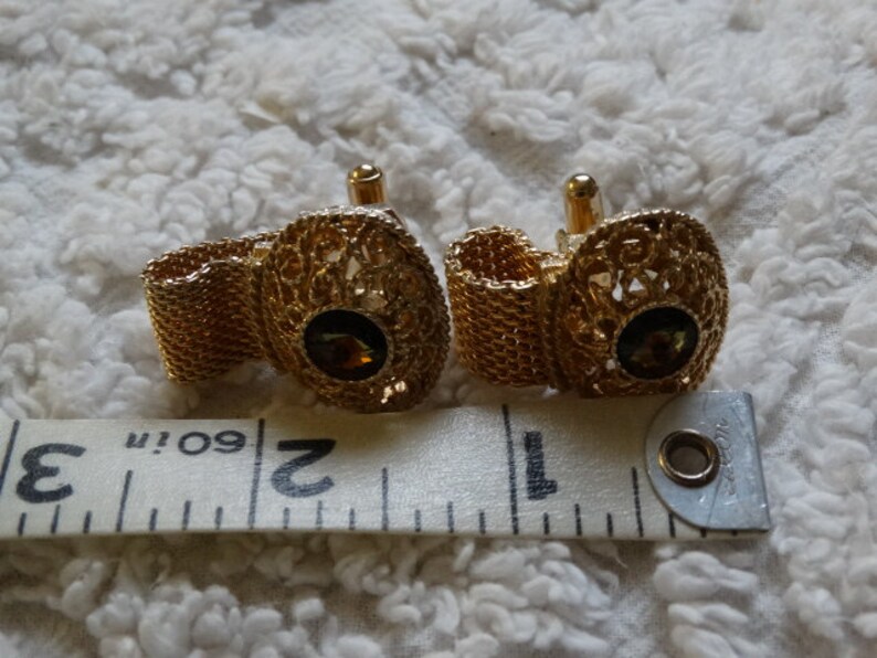 retro 70/'s fashion design style Formal Jewelry Gold Mesh closers Vintage 1970/'s SWANK Mens Cufflinks Multi-Colored Stone