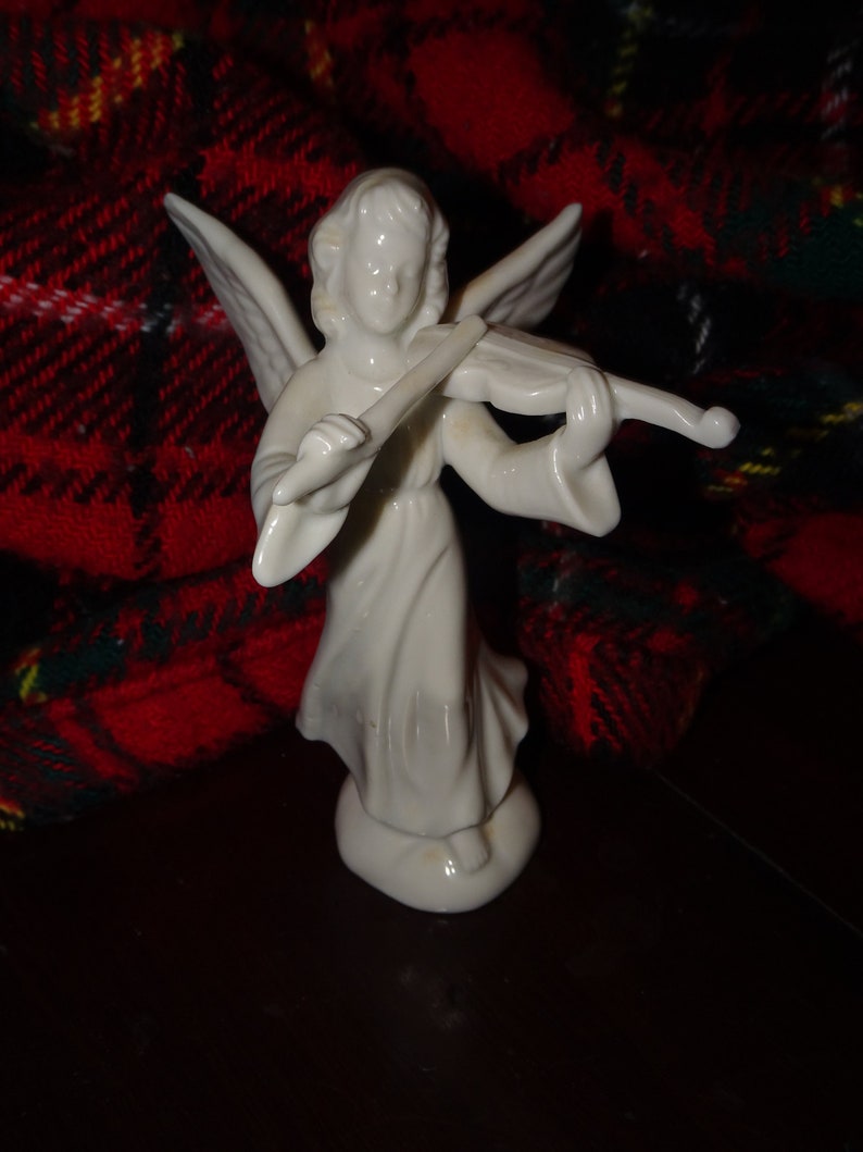 Vintage Enesco White Porcelain Angel Figurine Playing the Etsy