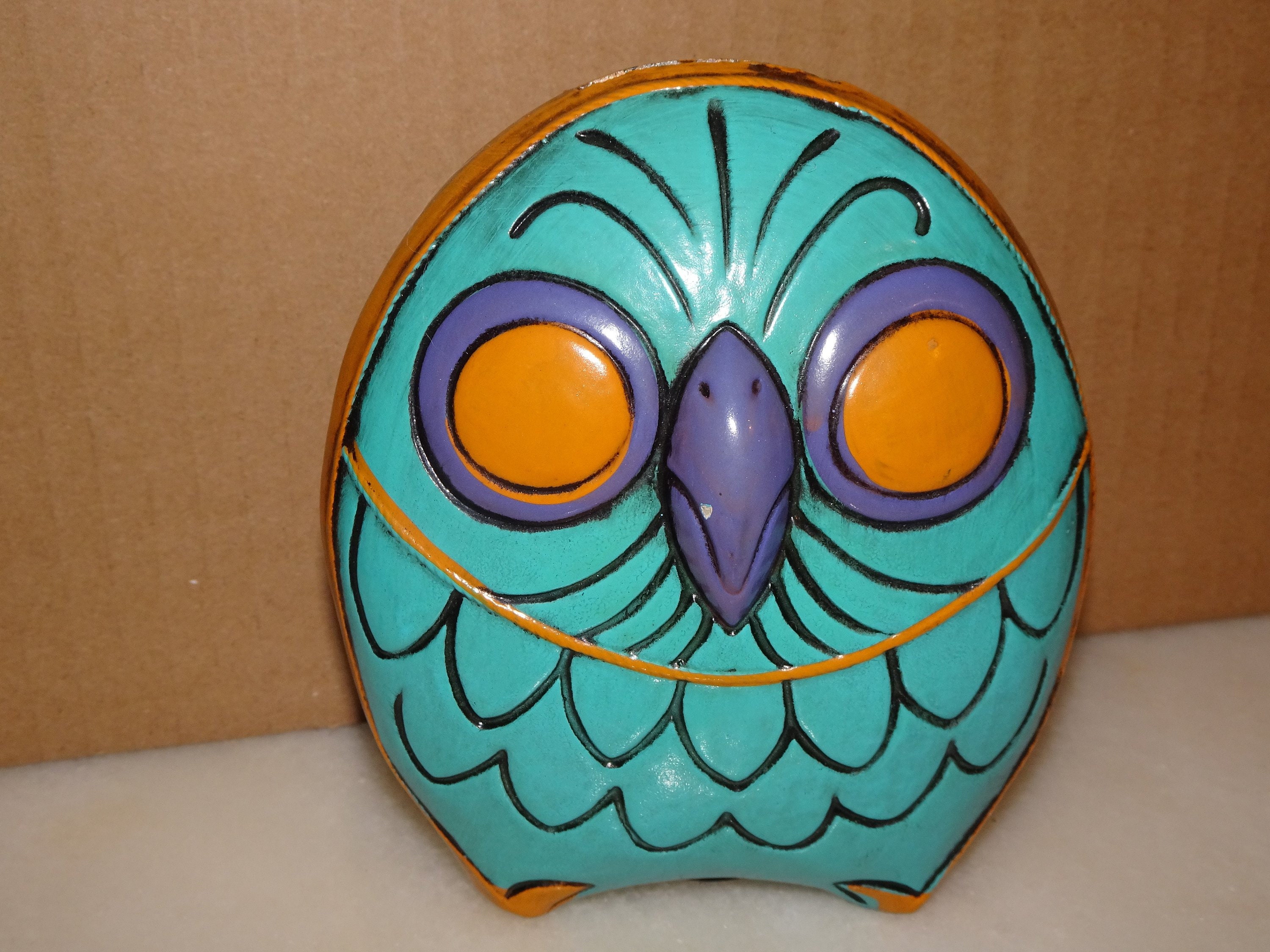 TURQUOISE Piggy Bank AQUA BLUE Multi-coloured Leather OWL Money Box 