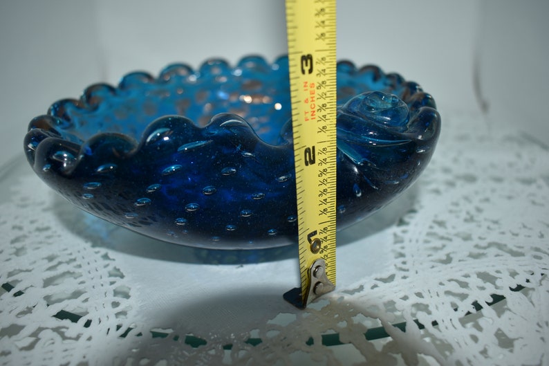 Murano Italian Bullicante Scalloped Edge Shell Shaped Teal Blue Art Glass with Copper Aventurine, Beautiful, Soap Dish, Ashtray, Cigar Bowl image 8
