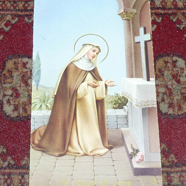 Vintage Saint Rose Catholic Prayer Card, Saint Rose of Lima,  Saint Rose, Patron Saint of South America