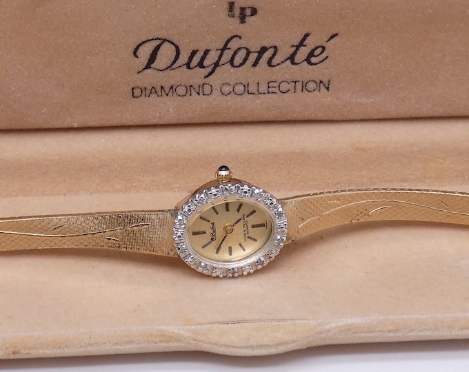 Vintage Dufonte Lucien Piccard Watch Diamond Sapphire Collection Elegant Ladies Wrist Watch