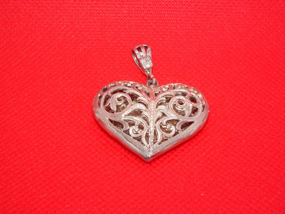 Sterling Silver Hollow Filigree Heart, Dove Penda… - image 3