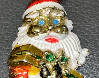 Vintage Rhinestone Santa Claus Brooch Blu eyed Santa