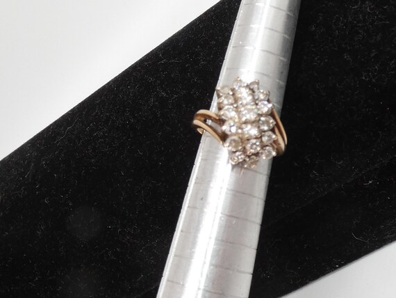 Vintage 14K Gold Diamond Ring, Cluster Pave Diamo… - image 8