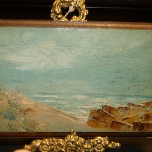 Vintage Miniature Oil Painting on Board, Signed Alyce, Ocean, Waves, Seagulls, Beach Oil Painting, Nautical, Primitive Folk Art, Beach House