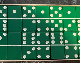 Vintage Dark Green Bakelite Set of 28 Dominos - Game Pieces, MCM Dominos, Marblelike Dominos, Brilliant Green Dominos