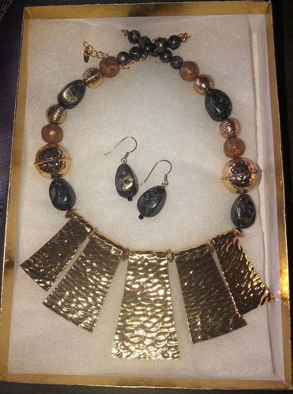 Vintage VCLM Tribal Style Necklace & Earring Set, 