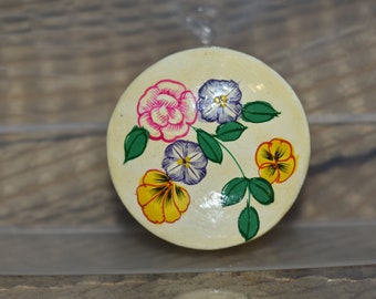 Vintage Lacquered Floral Lidded Trinket Box Hand Painted Paper Mache