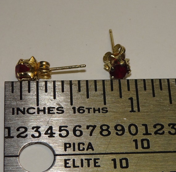 14K Gold Garnet Post Earrings, Deep Red Garnet Co… - image 7