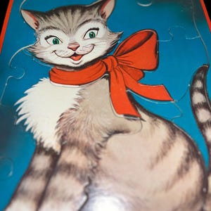 1957 Milton Bradley Cat Puzzle: Green Eyed Beginner&#39;s Jigsaw