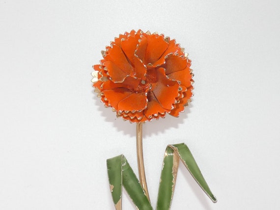Vintage Orange Flower Pin, Flower Brooch, Enamel … - image 1