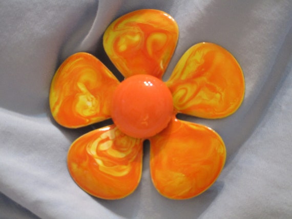 Vintage Orange Flower Pin, Flower Brooch, Enamel … - image 1