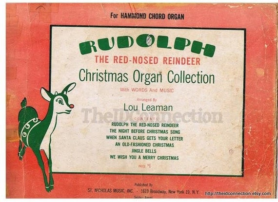 Vintage 1950 S Christmas 1953 Rudolph The Red Nosed Reindeer Organ Music Hammond X Mas Holiday Classic Sheet Music Retro 50 S Musical