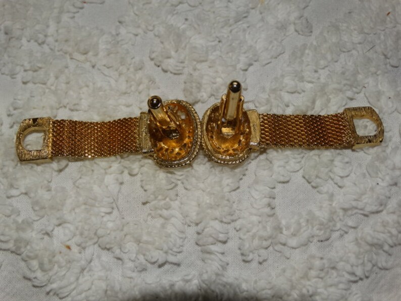 retro 70/'s fashion design style Formal Jewelry Gold Mesh closers Vintage 1970/'s SWANK Mens Cufflinks Multi-Colored Stone