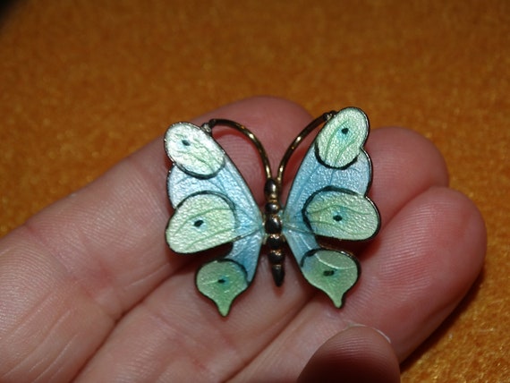 Vintage Enamel Butterfly Pin, Silver, Gold Tone, … - image 2