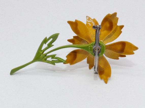 Vintage Yellow Goldenrod / Orange  Flower Pin, Fl… - image 3