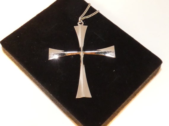Vintage Sterling Statement Cross Pendant Necklace… - image 2