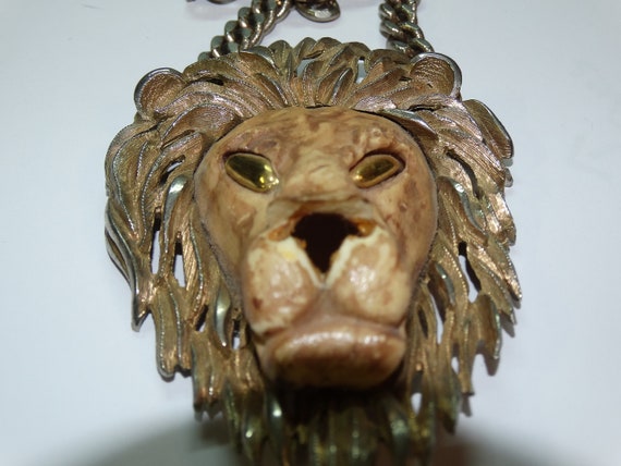 Mod Stylized 3D Lion Pendant Statement Necklace, … - image 3