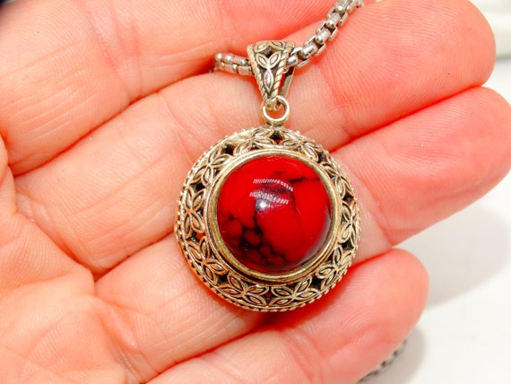Sterling Silver Red Oval Statement Pendant, Oracle - image 3