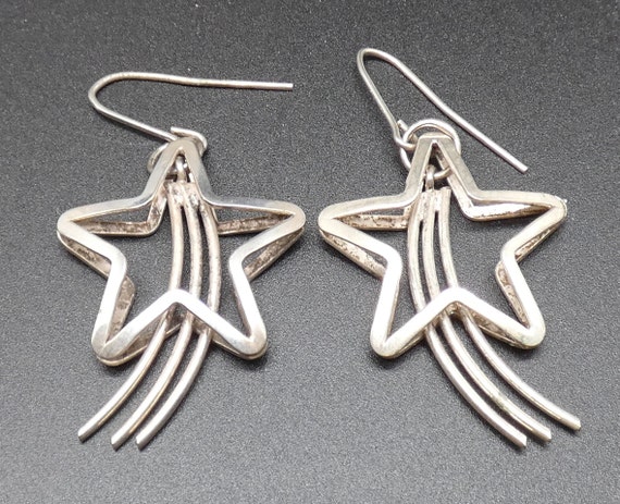 Silver Tone Shooting Star Wire Hook Earrings, Cel… - image 1