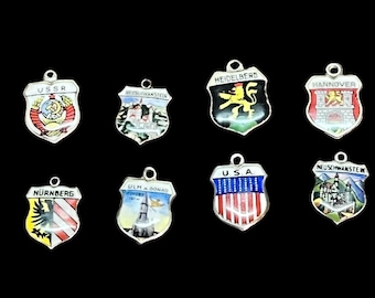 Vintage Shield Tourist Charms: Hannover, Heidelberg, Neuschwanstein